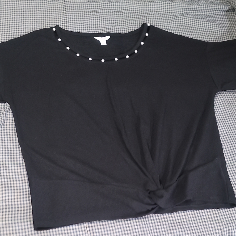 3/$20 Candie's Black Long Sleeve Top with Pearl Details